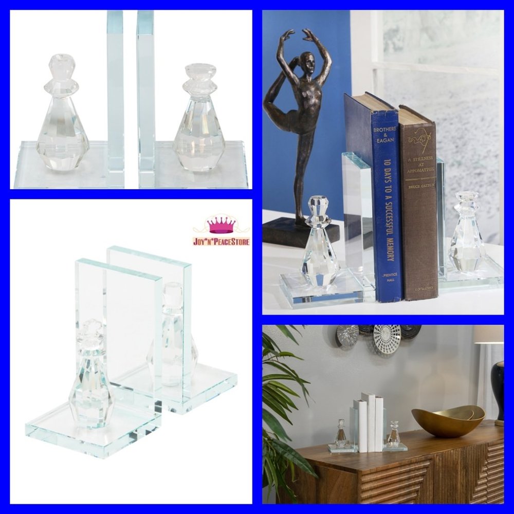 Set of 2 Sagebrook Home Clear/Frost Crystal Chess Piece Bookends